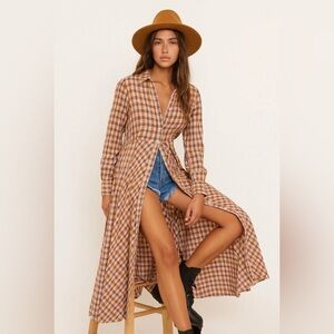 Plaid Button-Down Maxi Dress